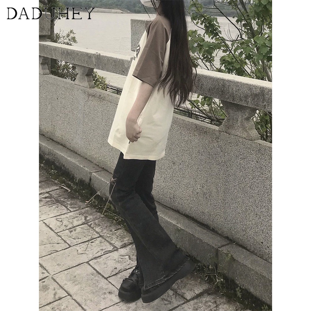 Ảnh Quần jean dài DADUHEY size lớn ống loe xẻ tà phối dây ôm vừa vặn thời trang Hàn Quốc cho nữ 4