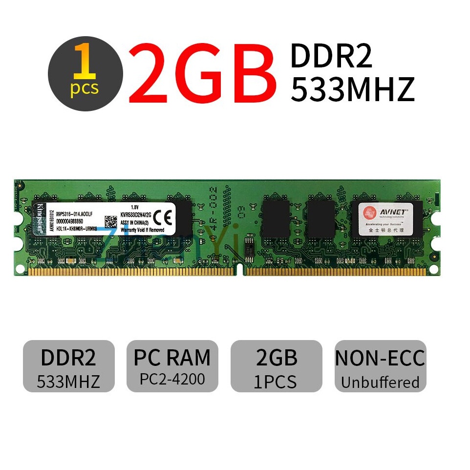 Thẻ Nhớ 2GB DDR2 533MHz PC2-4200U KVR533D2N4 2G 240Pin Cho Máy Tính