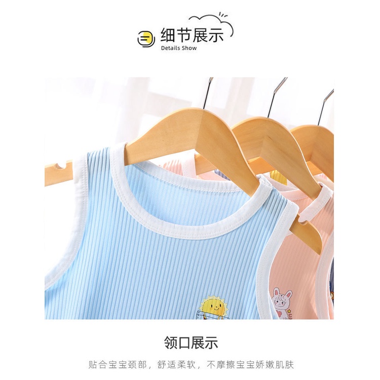 Phong Cách Mới Trẻ Em Nhanh Khô Quần Áo Vest Bộ Mùa Hè Băng Lụa Quần Áo Bé Trai Bé Gái Hai Mảnh Quần Áo Trẻ Em OUHO