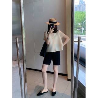 Miyake Top Áo Cardigan Nhỏ Mỏng, Thiết Kế Tay Ngắn, Phù Hợp Cho Nữ