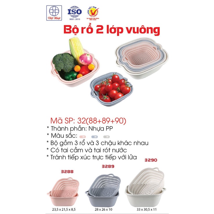 Rổ nhựa chữ nhật kèm chậu bộ 6 món , rổ rửa rau củ hoa quả hàng cao cấp Việt Nhật