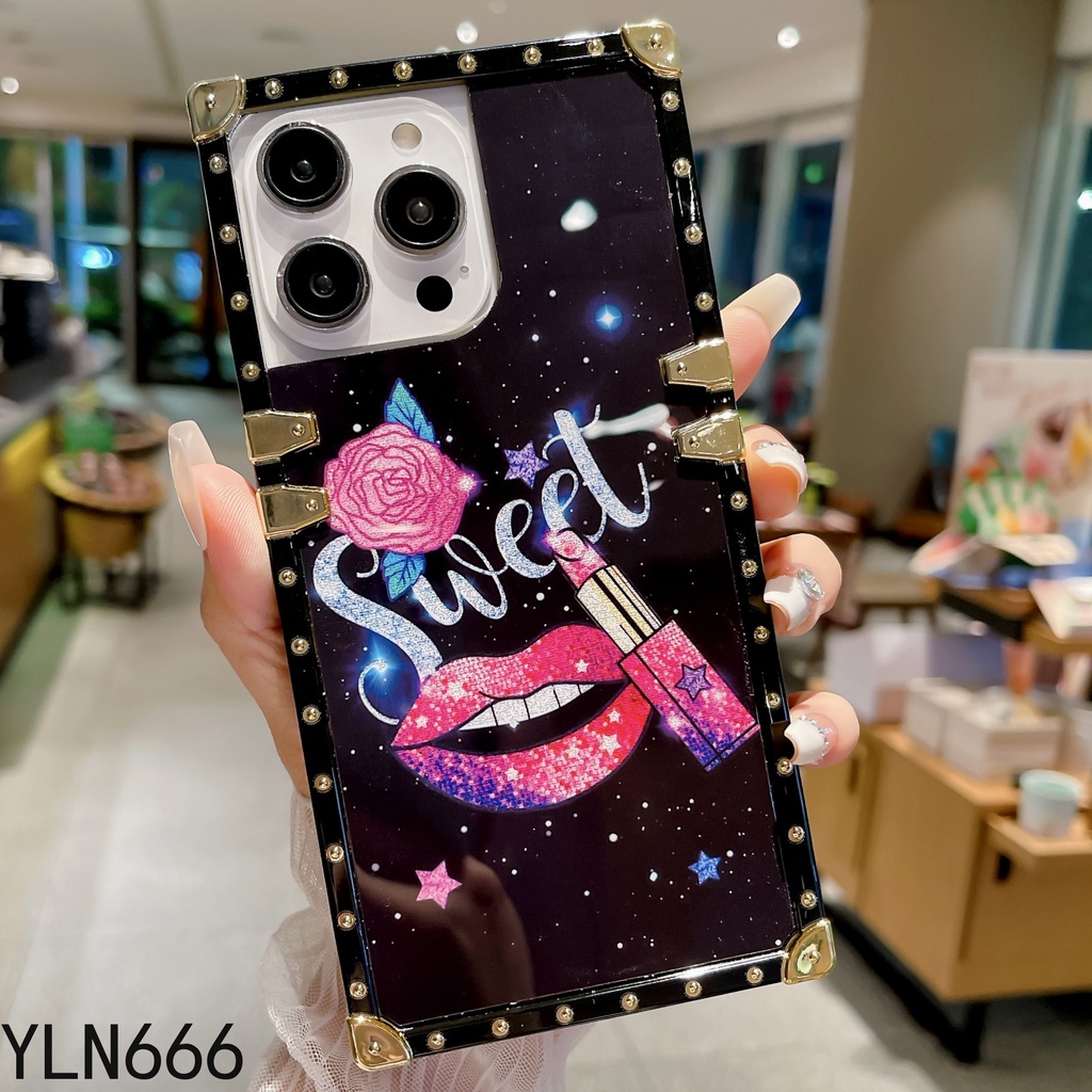 Realme C55 C30 C33 C35 C21Y C25Y 9 9i 9PRO C15 C25 5i C3 6i 5PRO Sang Trọng Họa Tiết Môi Vuông Vỏ Điện Thoại Xu Hướng Thời Trang Thiết Kế Phong Cách