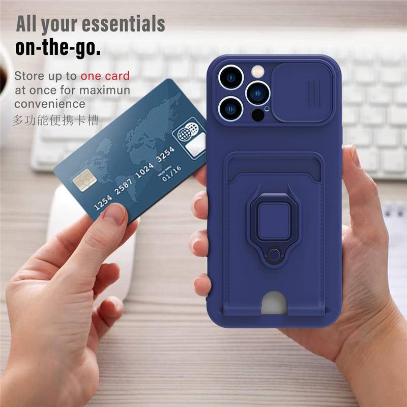 Trượt Bảo Vệ Ống Kính Máy Ảnh Dành Cho Xiaomi Mi Poco M2 M3 M4 X3 X4 Pro X3 NFC C3 M5S M3 Ví Khe Cắm Thẻ Dành Cho Redmi 10A Note 10S 9 Nhẫn Từ Tính Đứng Coque