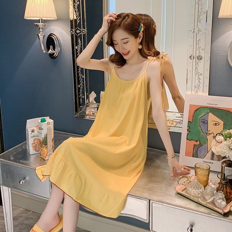 Đầm Ngủ Hai Dây Bằng Vải Lụa Sữa Viền Ren Phong Cách Công Chúa Dễ Thương Thời Trang Mùa Hè Cho Bạn Gái Lff0704