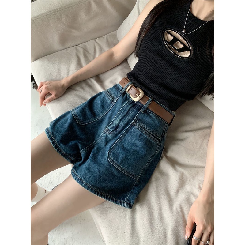 SUXI Quần Short Denim Lưng Cao Ống Rộng Phong Cách Hàn Quốc Thời Trang Mùa Hè Cho Nữ