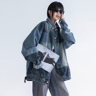 ESEA Áo Khoác Nam Denim Thời Trang Đơn Giản Phong Cách Harajuku In Hình Áo Khoác Denim Dài Tay Cả Nam Và Nữ Đều Có Thể Mặc