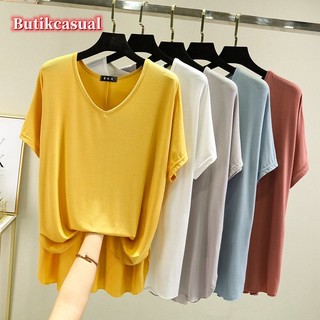 Áo thun nữ modal cotton tay ngắn áo thun trơn dáng rộng áo sơ mi cổ chữ V Áo sơ mi giản dị