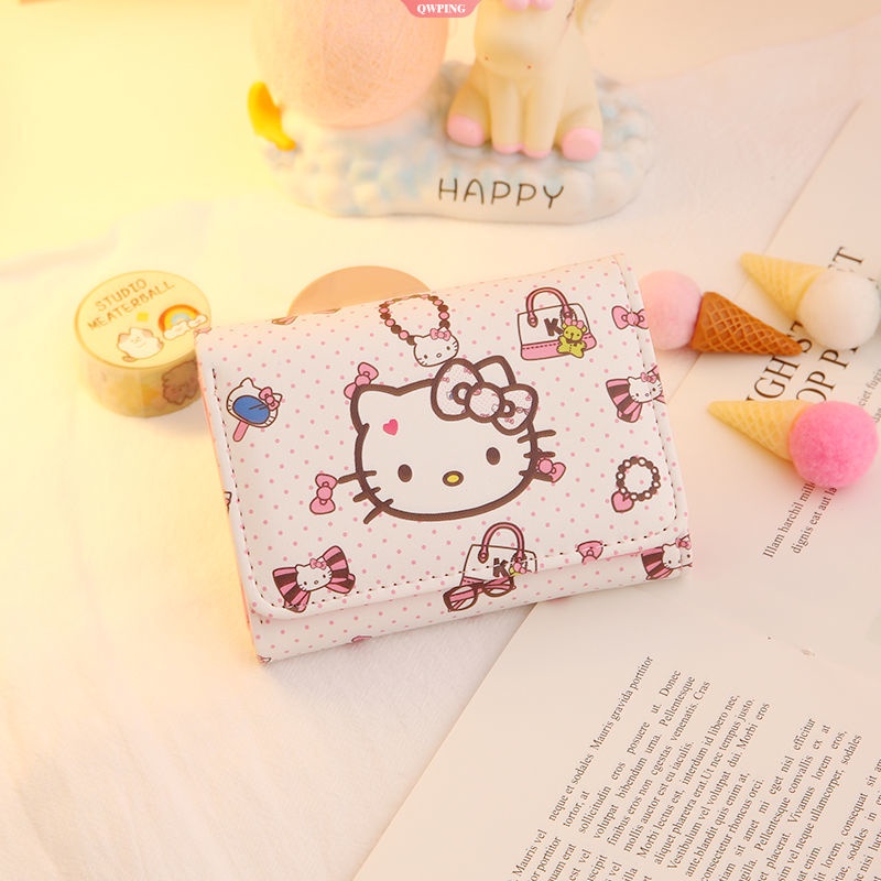 SANRIO Ví Da PU Ngắn Đa Năng In Hình Hello Kitty Dễ Thương Cho Nữ