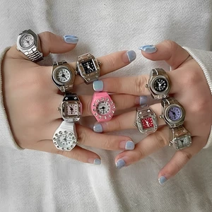 Nhẫn Đồng Hồ Đeo Tay Mini Co Giãn Phong Cách Hip Hop Thời Trang Cho Cặp Đôi