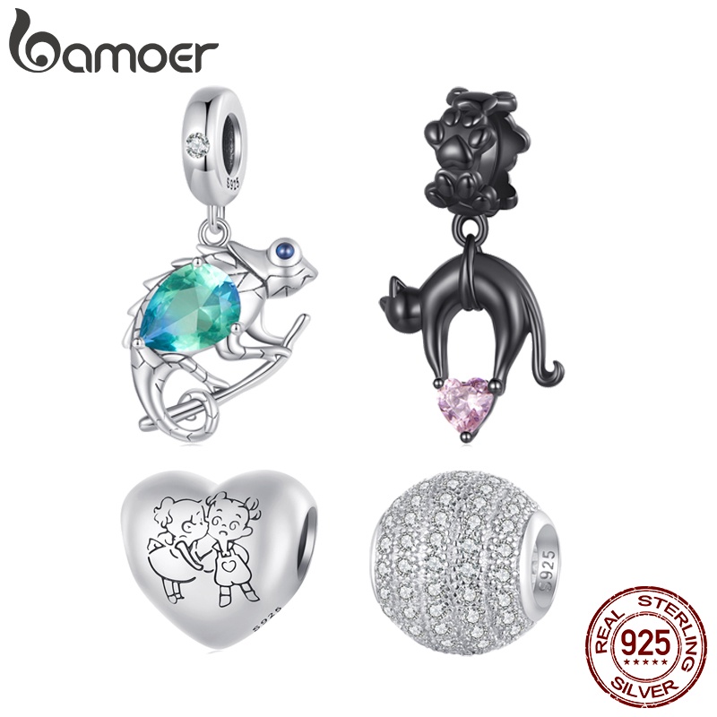 BAMOER Mặt Dây Chuyền Hình Mèo Và Thằn Lằn Bằng Bạc 925 Thời Trang