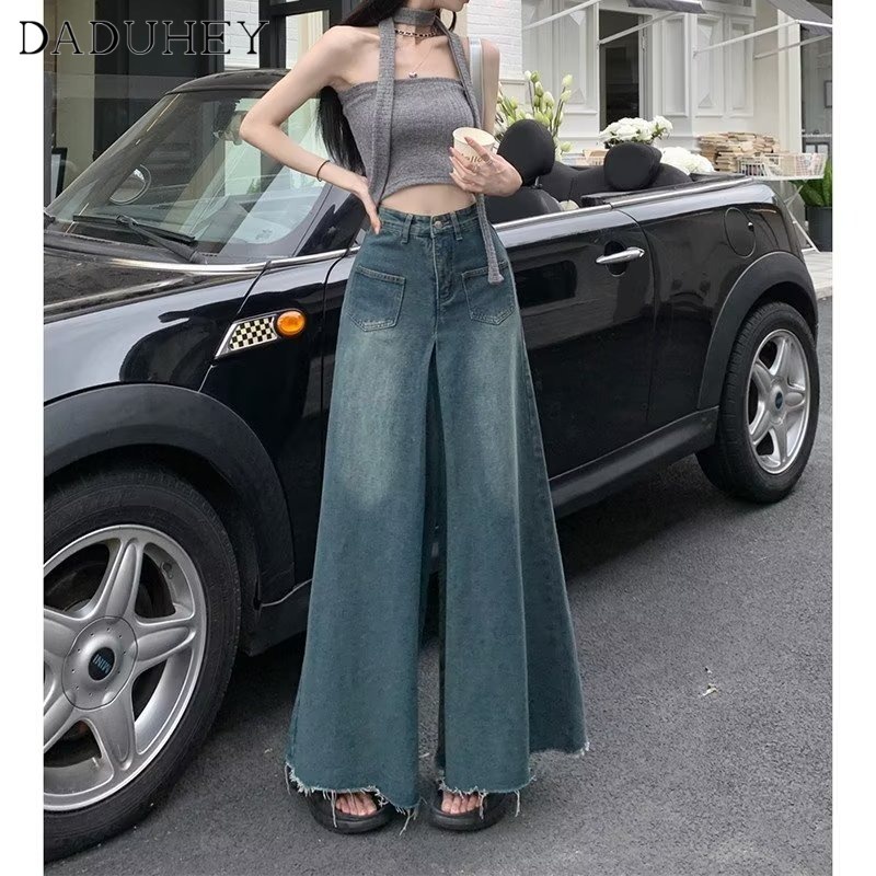 Ảnh DaDuHey New American Ins Retro Washed Jeans Women's High Waist Loose Wide Leg Pants Large Size Trousers 3