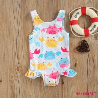 Mg-breathable Little Girls Đồ bơi một mảnh, Đồ bơi không tay in hình cua / bánh rán dễ thương cho kỳ nghỉ