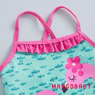 Bộ áo liền quần mùa hè cho bé gái MGG-Toddler Bikini, Bộ đồ bơi không tay in hình cá nhỏ Flamingo