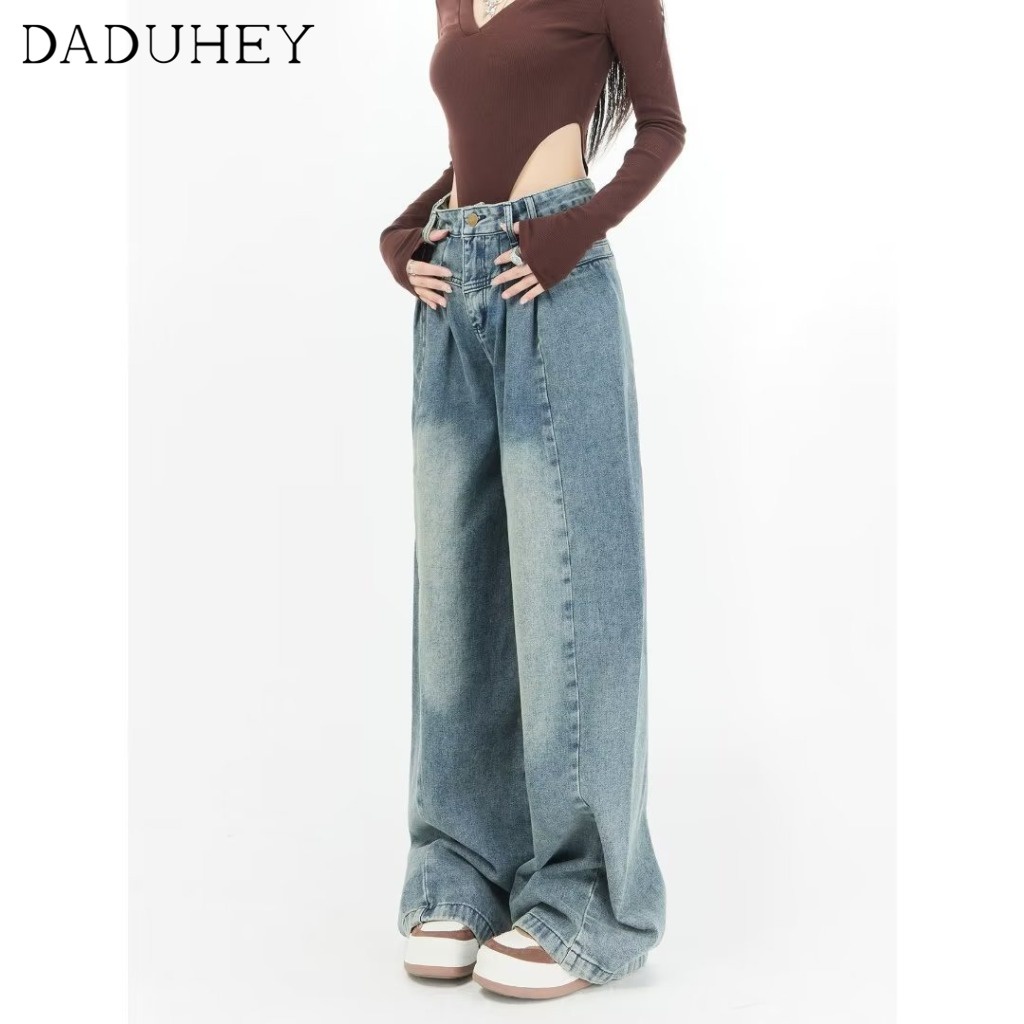 Ảnh Quần jean dài DADUHEY size lớn ống rộng thoải mái cạp cao vải giặt retro hip hop thời trang kiểu Mỹ cho nữ 2