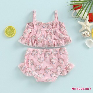 Mgg-kid Girl Bikini Đồ Bơi Không Tay Vai Crop Vest Bãi Biển Bể Bơi Xù Quần Short Đồ Bơi Trang Phục