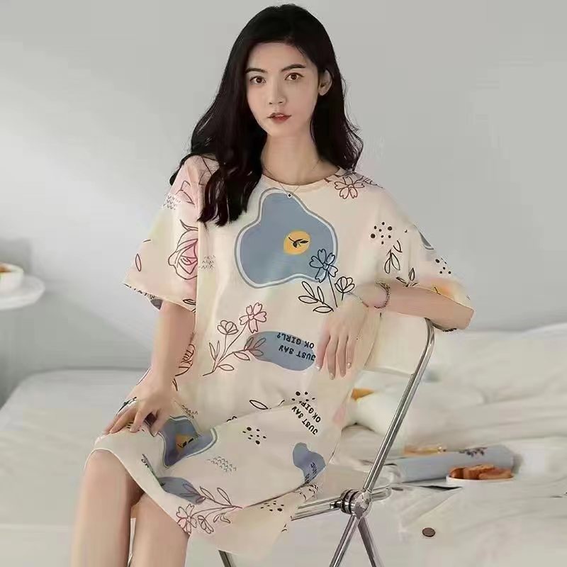 Váy Ngủ Nữ Cộc Tay Dễ Thương Dáng Suông Bigsize Chất Cotton Mềm Mát Họa Tiết Hoạt Hình 【lzf0704】