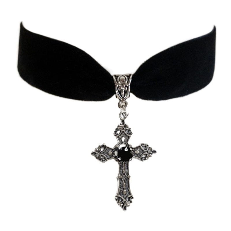 Vòng Cổ Choker Nhung Đen Mặt Thánh Giá Độc Đáo Phong Cách Gothic Cổ Điển