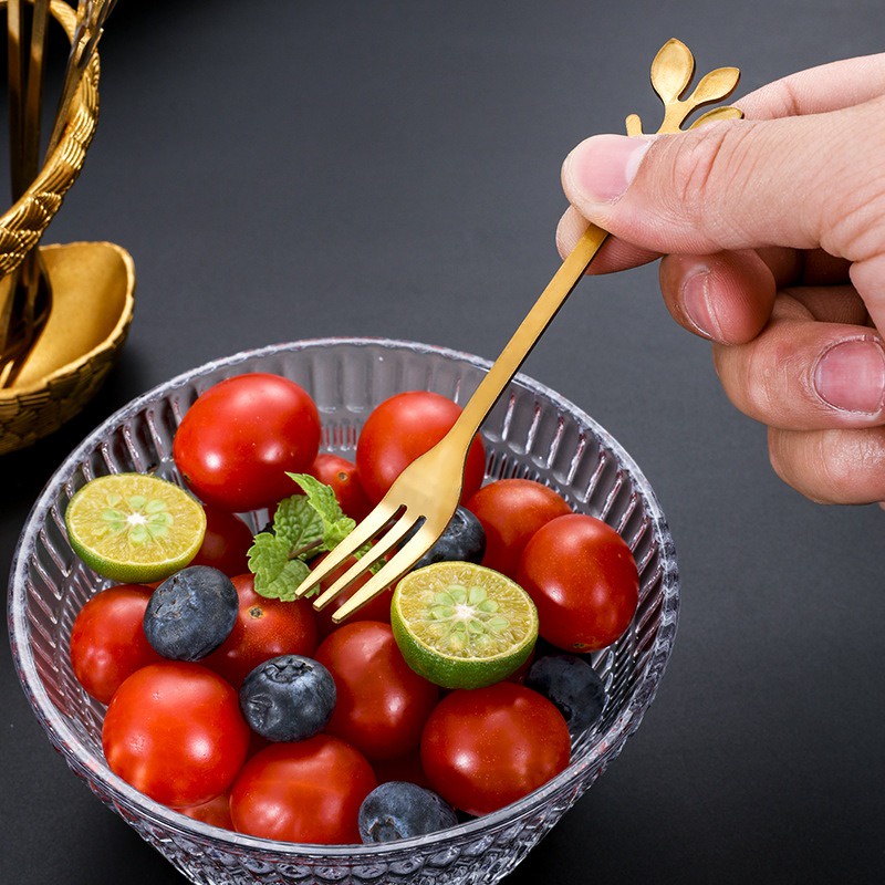 [đặc Trưng] muỗng đào bánh kem / bộ đồ ăn tinh tế có thể tái sử dụng / nĩa trái cây bằng thép không gỉ anti-drop fruit / easy-cleaning coffee milk ladle / art branch leaf styling spoon