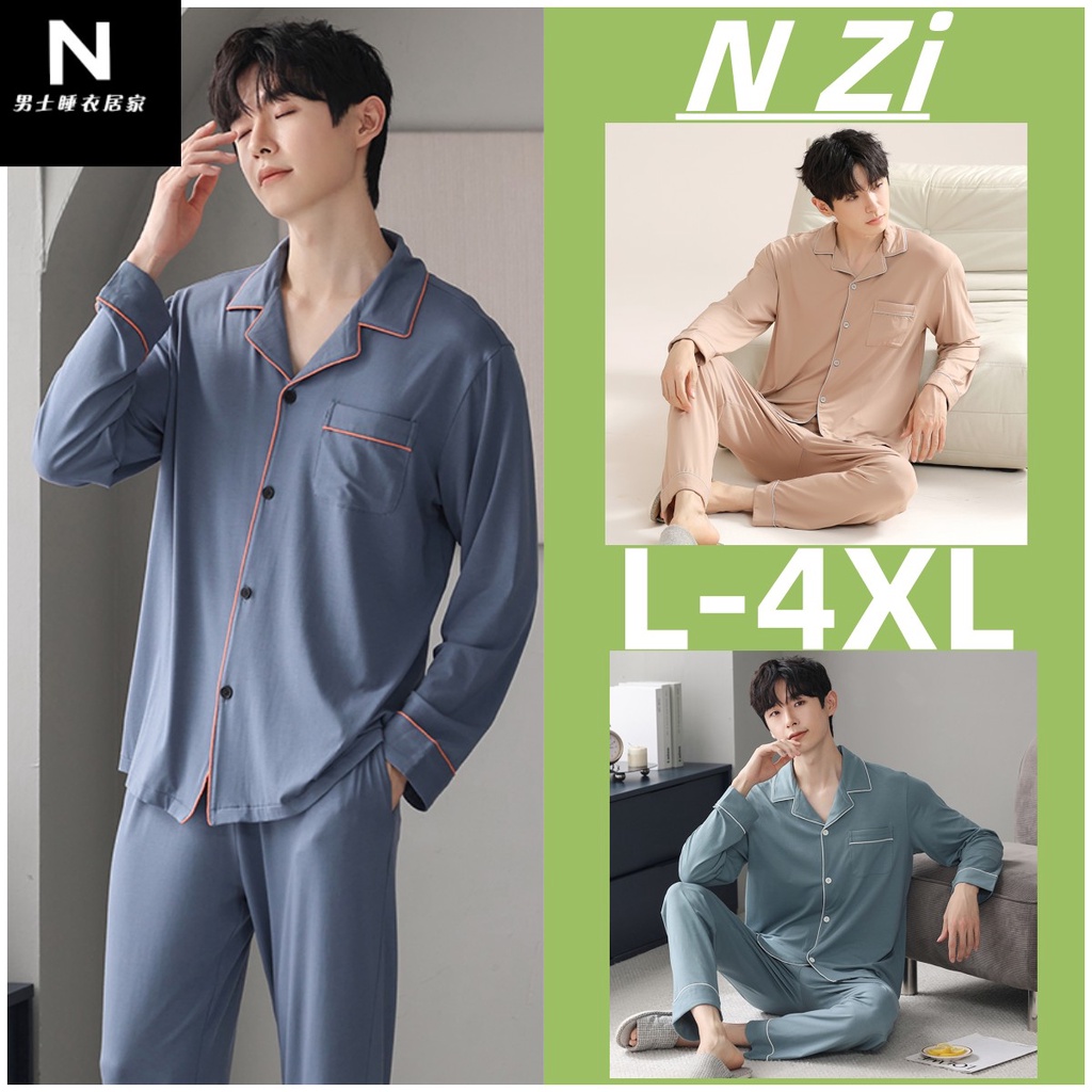 Plus size pyjamas men model cotton dài tay bộ đồ ngủ trơn rộng rãi man ...