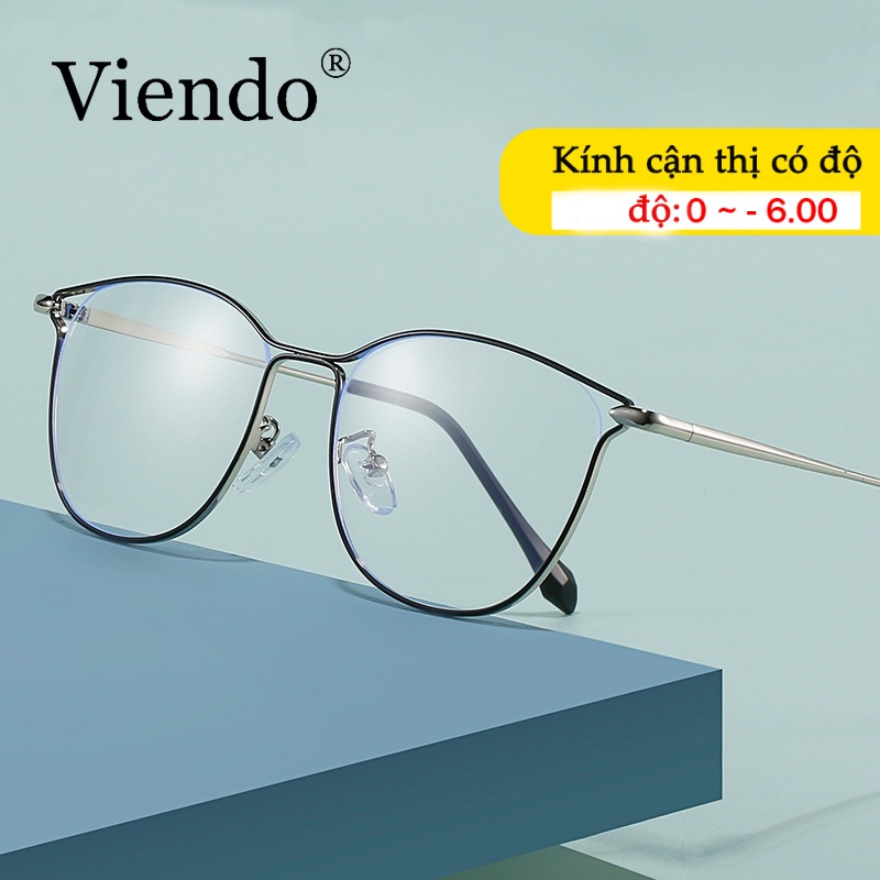 Kính Giả Cận Nữ VIENDO Kính Cận Gọng Kim Loại Đổi Màu Chống Ánh Sáng Xanh Chống Tia UV Thời Trang -1.0/-2.0/-3.0/-4.0/-5.0/-6.0(Cắt Cận Thị Loạn Thị Tròng Kính)