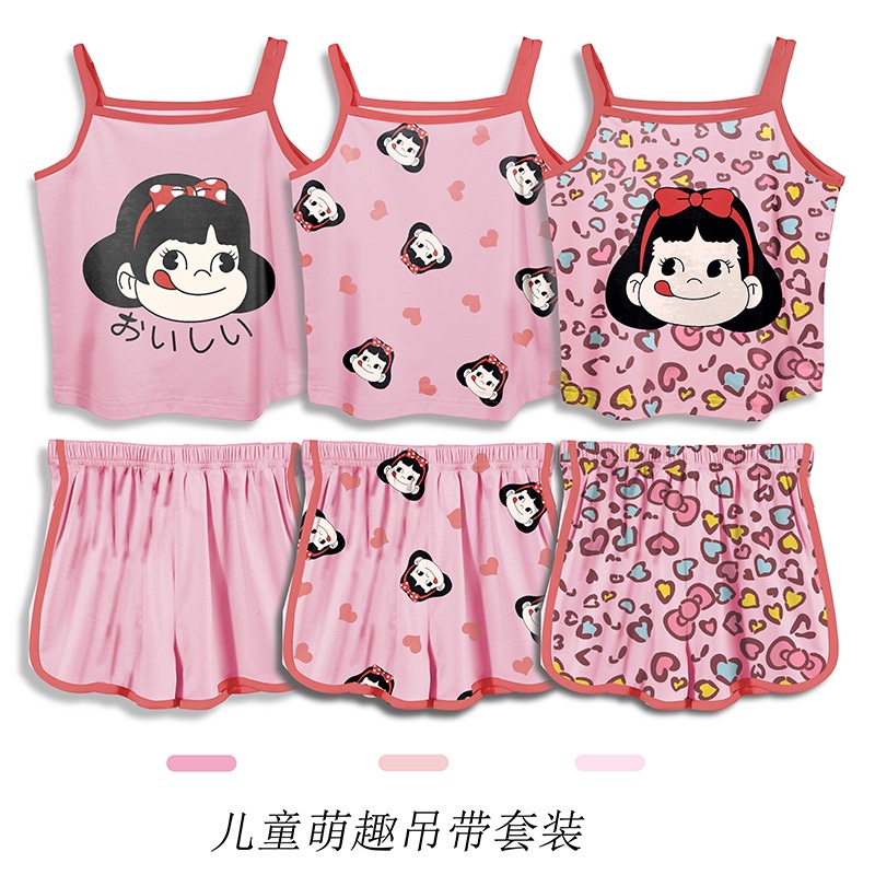 Bé Gái Suspender Quần Short Bộ Đồ Ngủ Size 90-140 Mỏng Hoạt Hình Dễ Thương Phù Hợp Với Nhà Quần Áo Trẻ Em Phong Cách Mới Ice Silk Hai Mảnh Phù Hợp Với U3MA