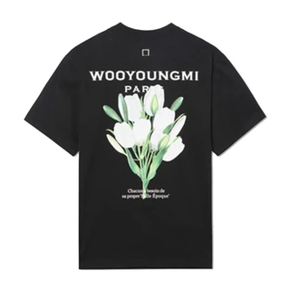 Wooyoungmi tulip in hình đường phố cao cấp giản dị nam nữ áo thun ngắn tay cặp đôi mùa hè