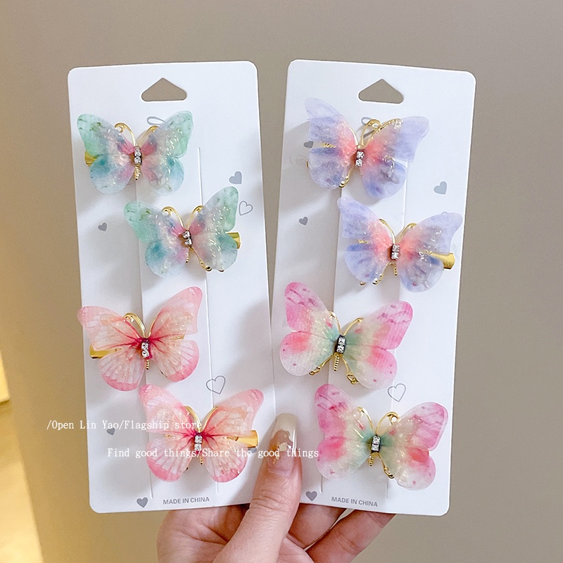Bộ 2 Kẹp Tóc Hình Cánh Bướm Đính Đá Ba Chiều Cho Bé Gái,  Cặp/Kẹp Tóc Hình Bướm Phong Cách Hàn Quốc.