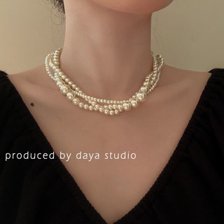 Dây Chuyền Nhiều Lớp Đính Ngọc Trai Sang Trọng Phong Cách Pháp