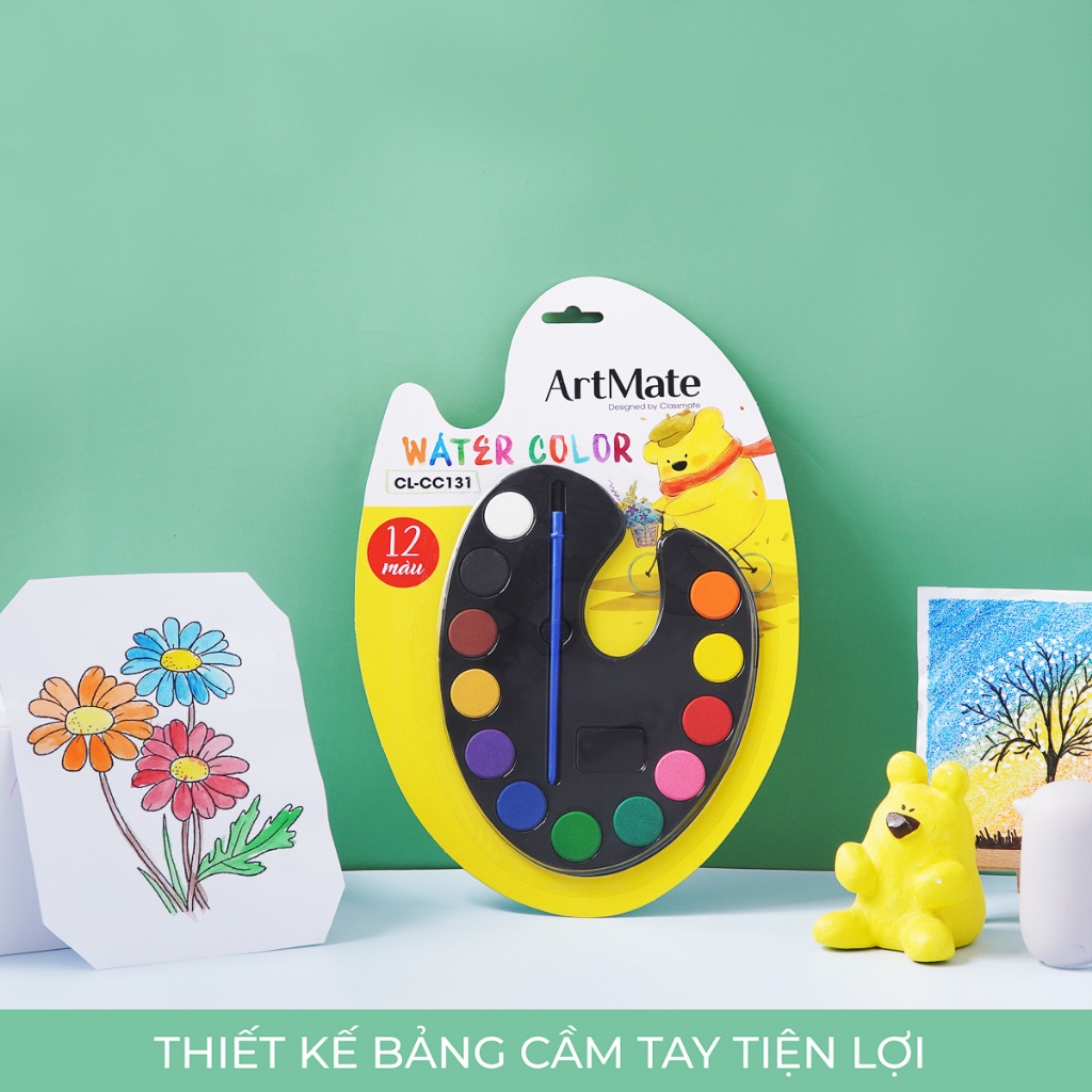 Bộ Màu Nước 12 Chiếc Kèm Cọ Vẽ, Màu Sắc Nét Sinh Động, Bám Giấy Tốt, Khô Nhanh, Tập Tô An Toàn Cho Bé CC131