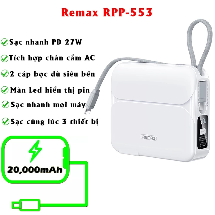 Cốc sạc kiêm Sạc dự phòng Remax RPP-553 dung lượng 20000mAh - Cốc sạc kiêm sạc dự phòng siêu nhanh 27W
