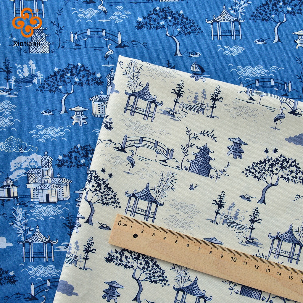 In Màu Xanh Nhuộm Vải Cotton Handmade Tự Làm Phong Cách Trung Hoa Nghệ Thuật Cotton Vải Nửa Mét TJ20456