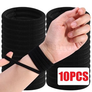 Set 10 Dây Cột Tóc Cao Su Co Giãn Màu Đen Đơn Giản Thanh Lịch Phong Cách Hàn Quốc Cho Nữ
