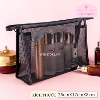 Túi đựng mỹ phẩm và cọ trang điểm tối giản đen lưới dù chắc chắn