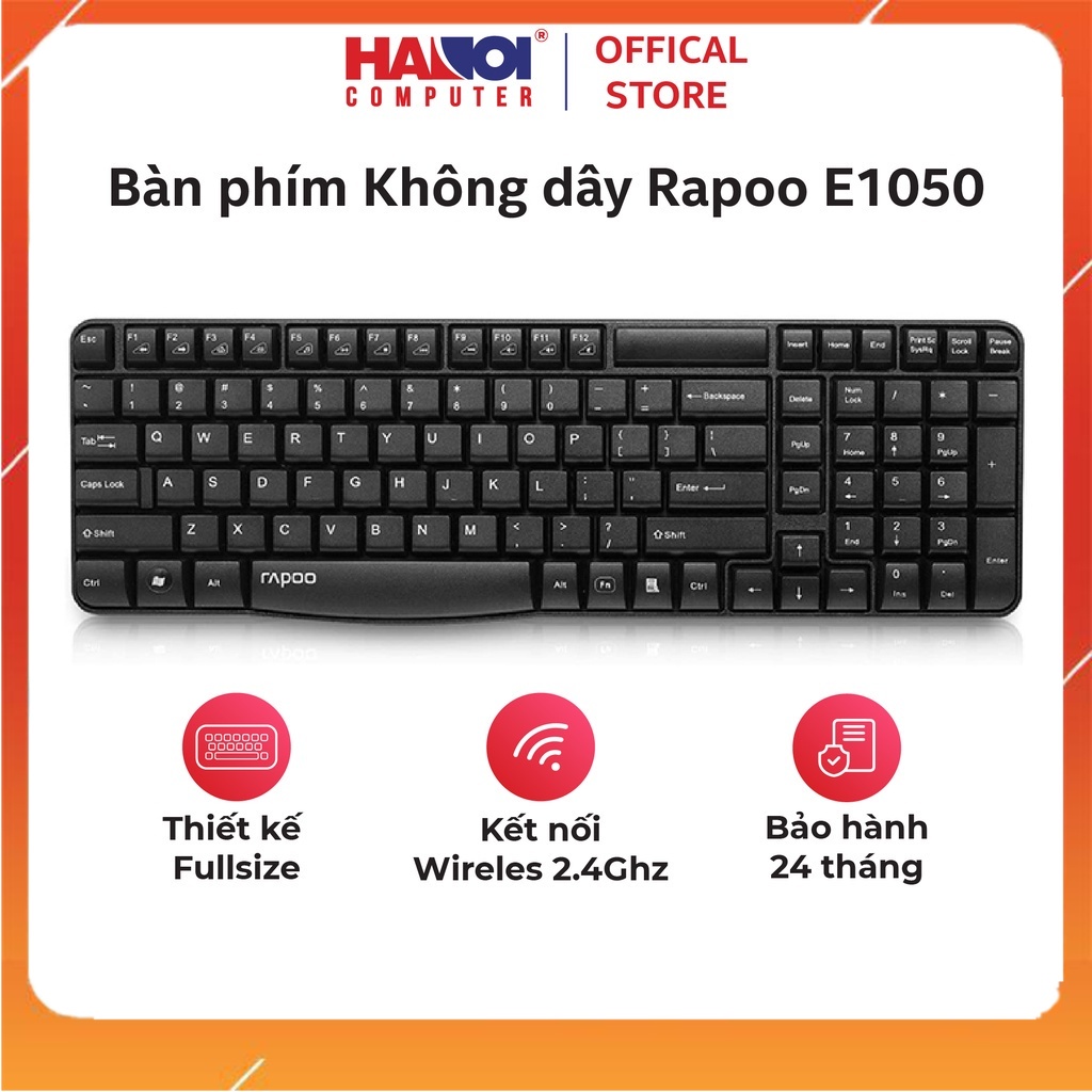 Bàn phím Không dây Rapoo E1050 đen (USB) chống nước, chống bụi | Shopee ...