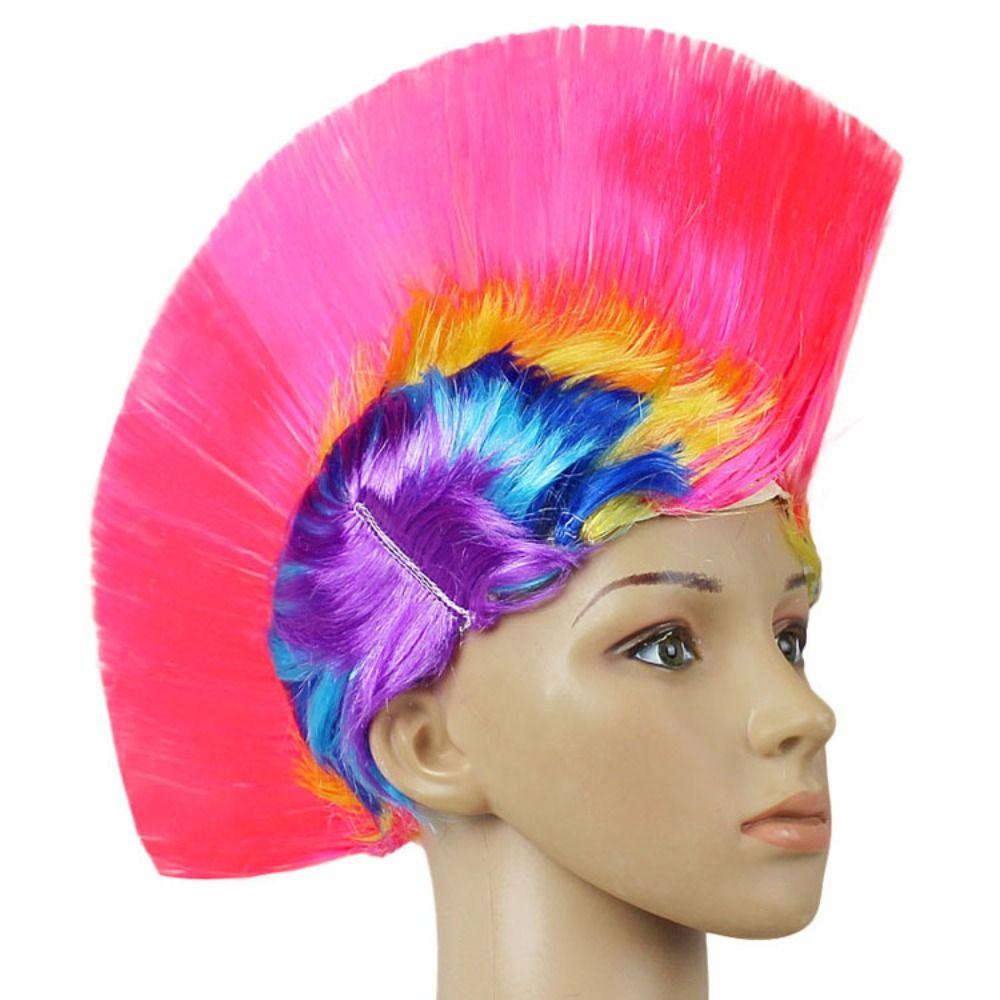 JSJJING Mohawk Tóc Giả, Màu Tự Nhiên Ngộ nghĩnh Cockscomb, Unisex Lông Tơ Disco Vô Hình Rainbow Punk Tóc Giả Tiệc Halloween