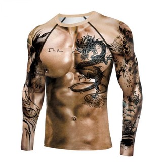 2022 3d man's long muscle shirt tops nude tattoo in ngực cơ bắp vui nhộn thể dục t long spring summer o-cổ bó sát 5xl