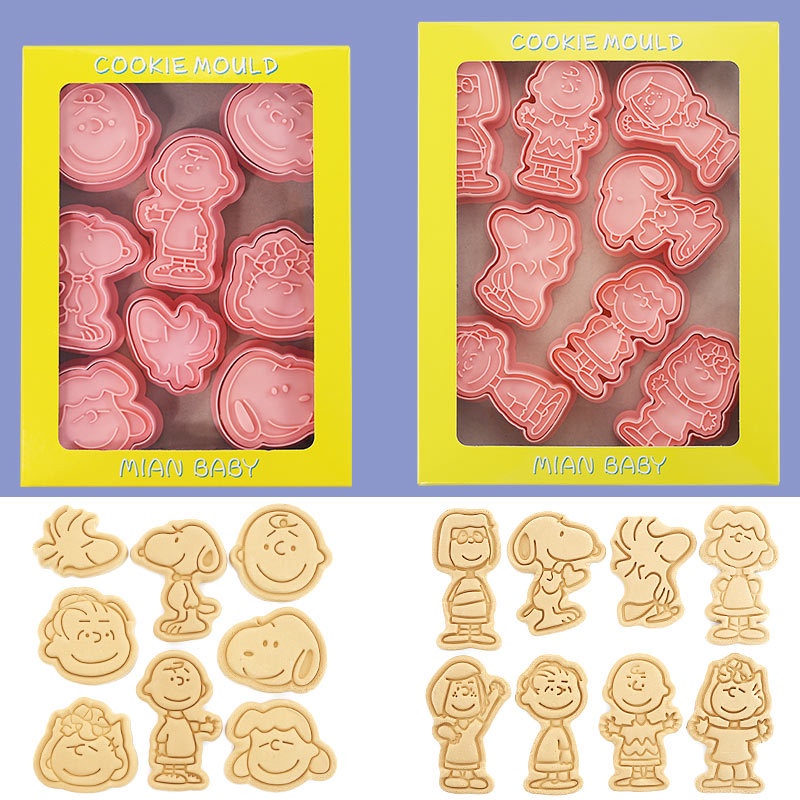 Khuôn cắt bánh quy hoạt hình 3D, 8 khuôn/bộ, bấm tạo hình trái cây, dùng cho bánh ngọt, bánh trung thu, thực phẩm bổ sung, hấp, dụng cụ nướng