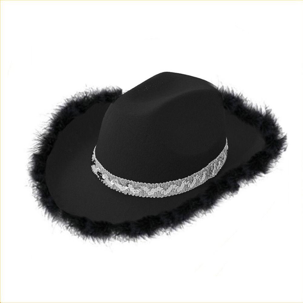 JVSUB Bò Cô Gái Mũ Nữ Ngộ nghĩnh Cao Bồi Phụ Kiện Trang Phục Đảng Hiệu Suất Sequin Bò Cô Gái Mũ