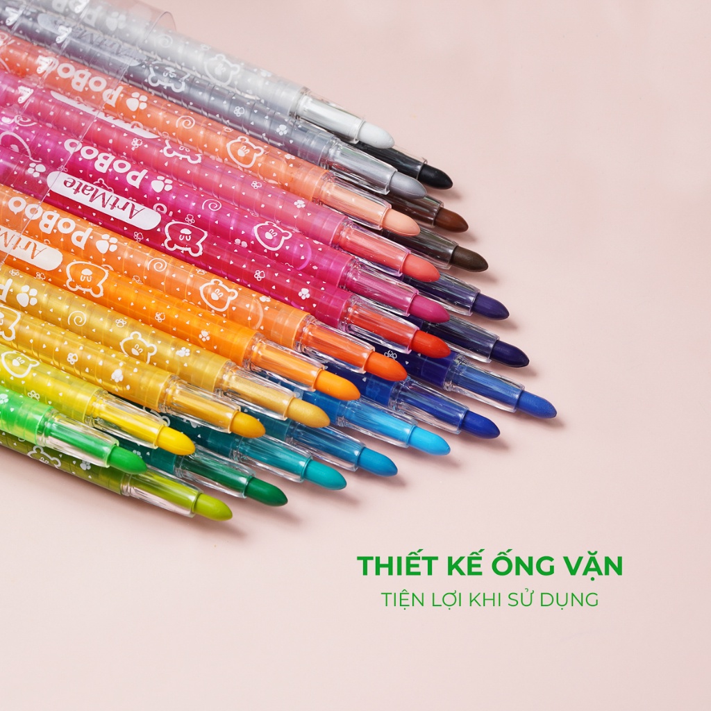 Bút Sáp Vặn Dài 12,18,24 Màu Hữu Cơ An Toàn Cho Bé, Vỏ Nhựa Bảo Vệ Hạn Chế Gãy, Màu Sắc Tươi Sáng, Tô Màu, Vẽ Tranh