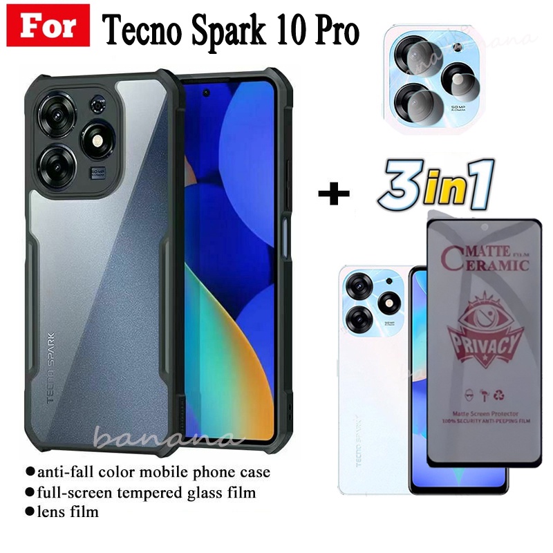 Ốp Điện Thoại Chống Sốc 3in1 Tecno Spark 10 Pro Cho Tecno Spark 10C Spark Go 2023 8C Camon 20 Pro 4G Chống Gián Điệp Gốm Mềm Mờ Bảo Mật Kính Cường Lực