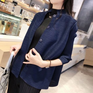 Áo Khoác  Miyake Xuân Thu 2023, Thiết Kế Xếp Ly Rời, Ôm Just Fit