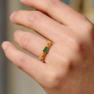 Nguyên bản phong cách cung điện tự nhiên ngọc bích hetian phương pháp cổ xưa mạ vàng 18k nhẫn nữ trang sức retro