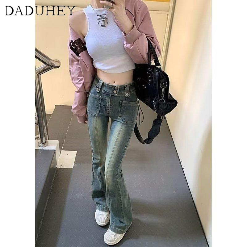 Ảnh DaDuHey New American Ins High Street Retro Washed Micro Flared Jeans Niche High Waist Wide Leg Pants Trousers 4