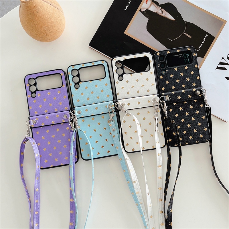 Ốp Điện Thoại Da Gập Có Ngăn Đựng Thẻ + Dây Đeo Chéo Thời Trang Cho samsung Galaxy z flip 4 z flip 3 5G z flip 4 3