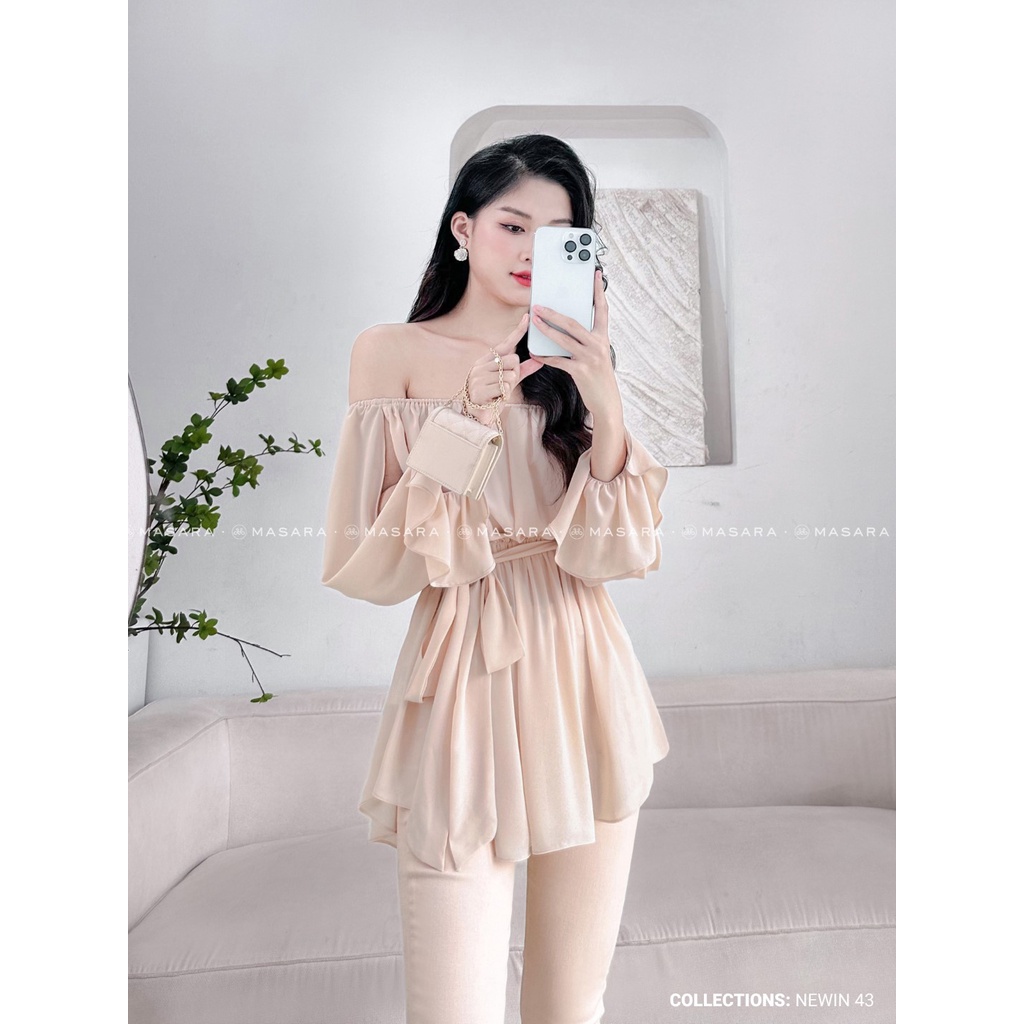 ÁO TẰM Ý MÀU NUDE TRỄ VAI ĐÍNH KÈM DÂY NƠ THẮT EO CỰC TÔN DÁNG