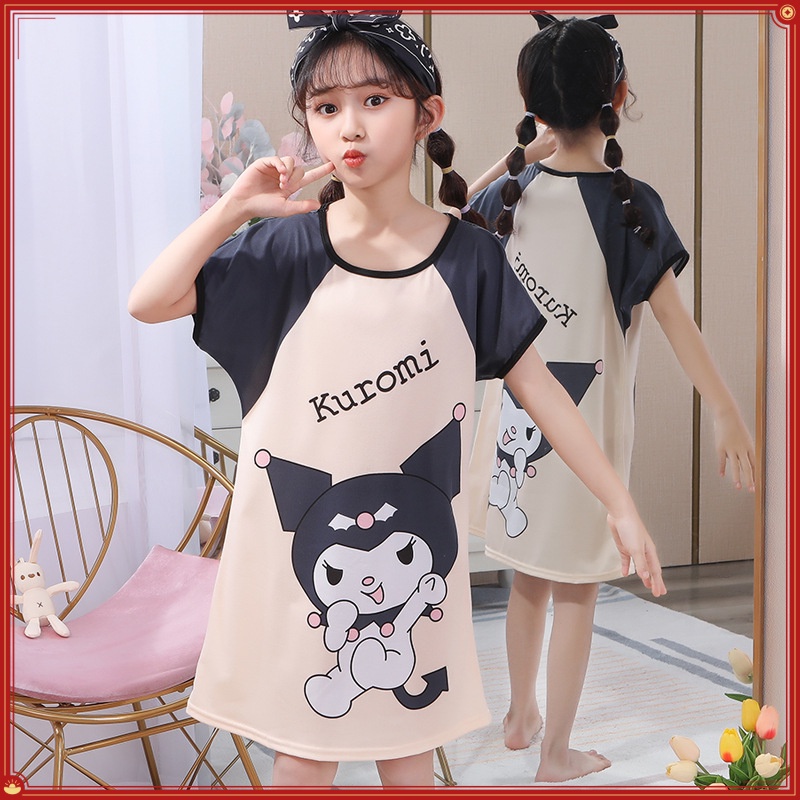 Váy Ngủ Trẻ Em 100-150CM Bộ Đồ Ngủ Bé Gái Mùa Hè Tay Ngắn Mỏng Phong Cách Hàn Quốc Bé Gái Hoạt Hình Vừa Lớn Trẻ Em Homewear Mùa Hè WZBT