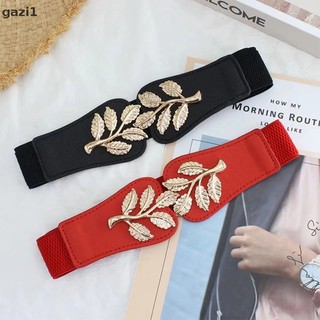 Thắt Lưng Da Co Giãn Họa Tiết Lá Kim Loại Phong Cách Retro Gzi1