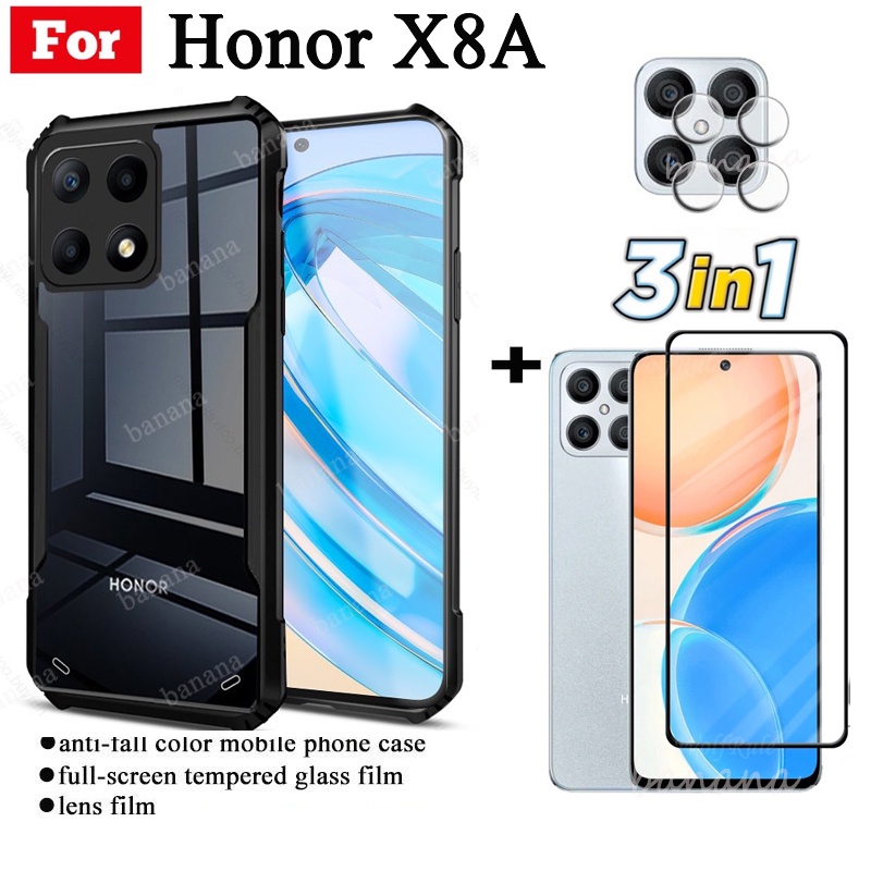 Ốp điện thoại di động chống rơi 3in1 Honor X8A + Phim kính cường lực Honor X8 A X 8A + Phim ống kính