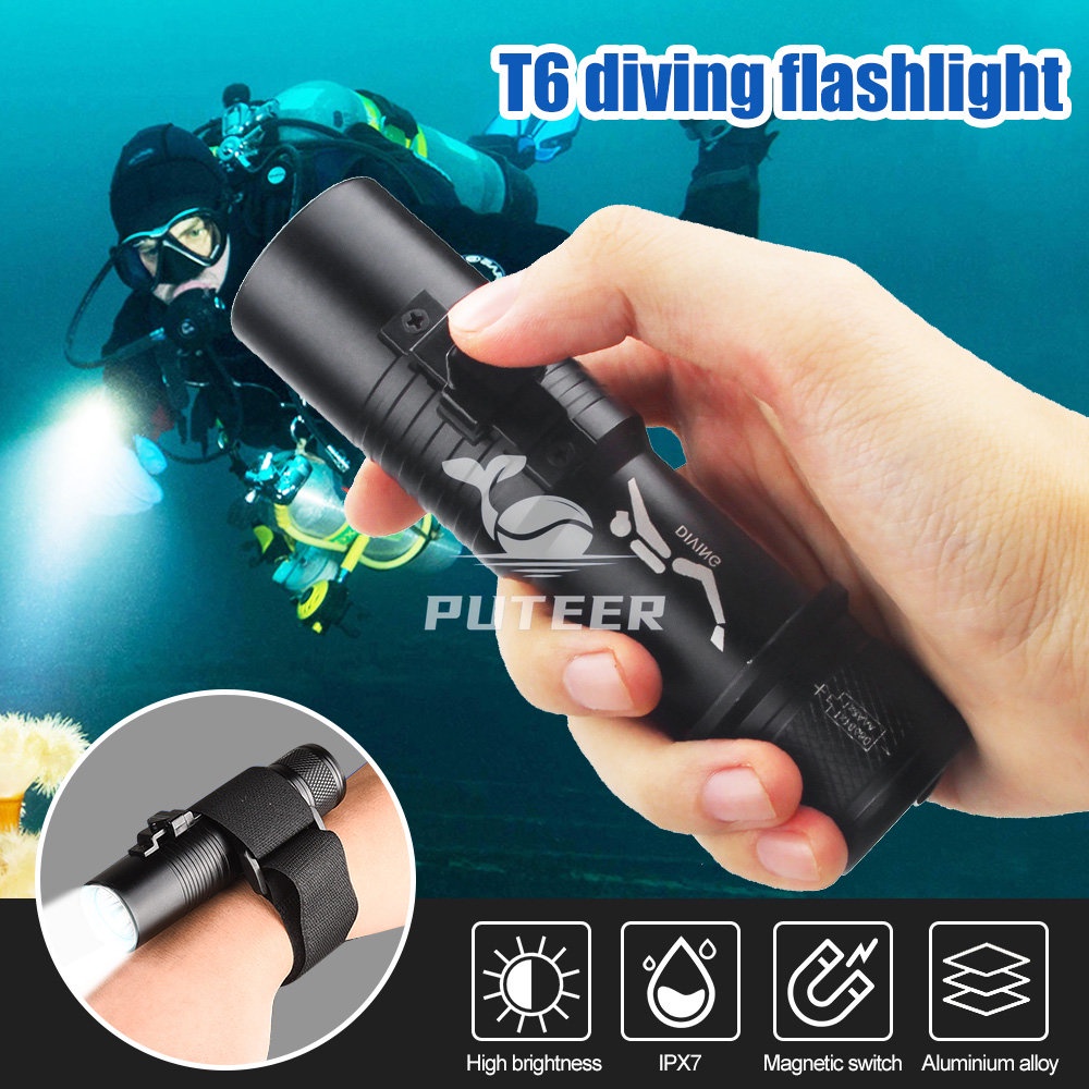 Đèn pin LED dưới nước có dây đeo cổ tay, công tắc từ tính - Phù hợp lặn tự do và câu cá