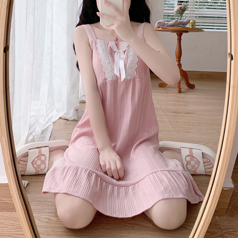Váy Ngủ	Pyjama Đầm Ngủ Sát Nách Có Mút Đệm Ngực In Hoạt Hình Dễ Thương Thời Trang Mùa Hè Cho Bạn Gái luyoo32